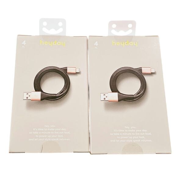 Lightning to USB-A Round Cable 4 Ft. By Heyday IPhone IPad Charging Cable 2 Pack - Picture 2 of 5